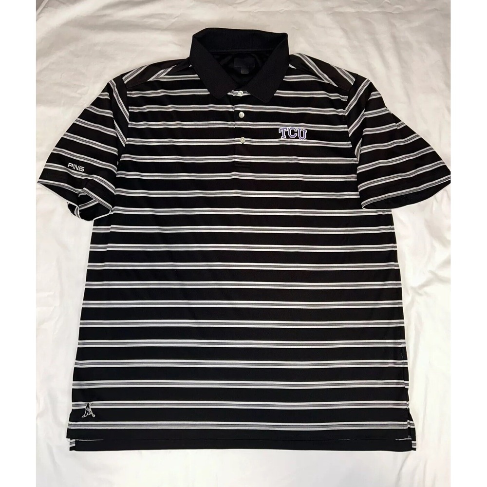 Ping TCU‎ golf polo men's XL black and white stripes